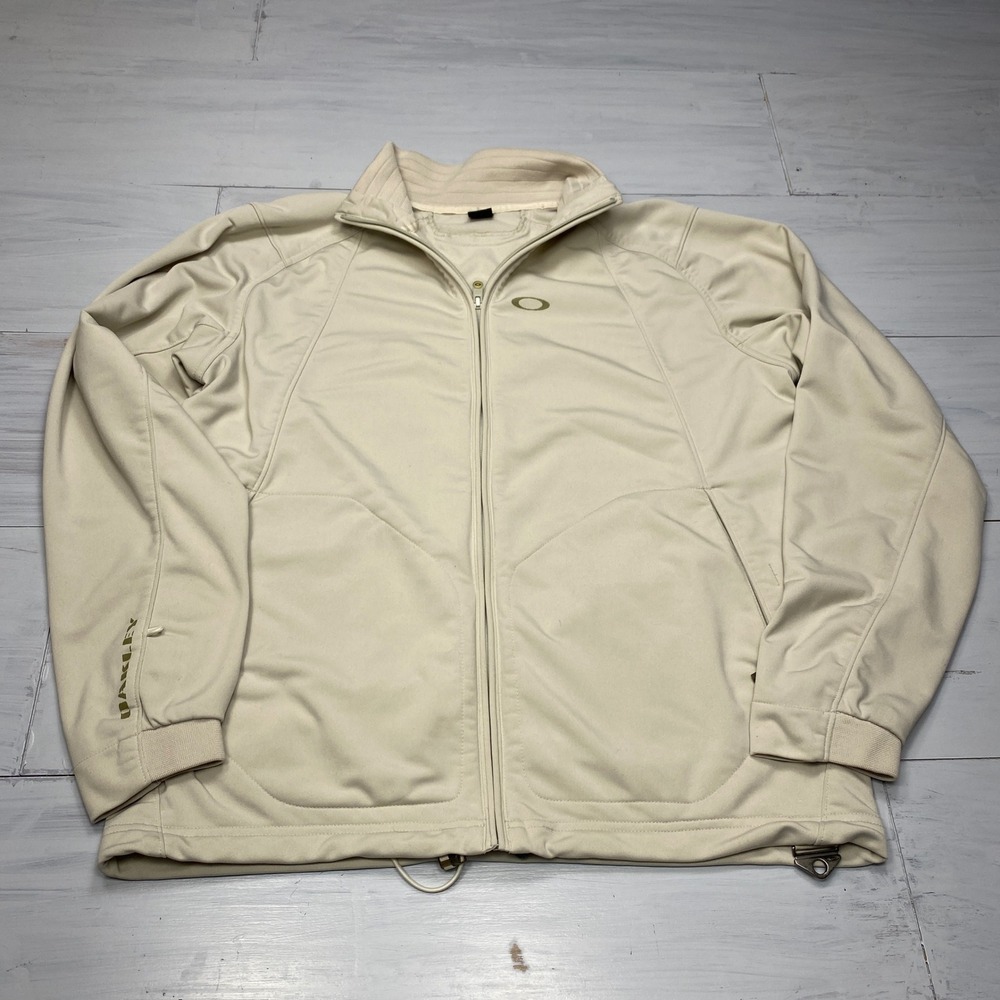 Oakley Icon Full Zip Jacket Mens L Tan Fleece Lined Softshell Training Coat Y2K